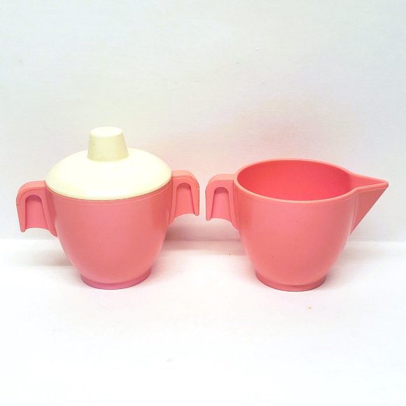 Vintage 1982 Fisher Price Fun With Food Pink Cream & Sugar Lid Heart Set Lot x3 - Picture 10 of 11